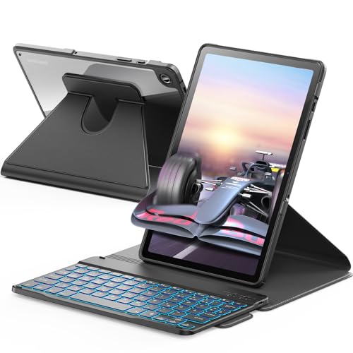 INFILAND Tastaturhülle für Samsung Galaxy Tab A9+ Plus 11 Zoll 2023 Modell (SM-X210/X216/X218) mit 360-Grad-Rotation, schlankem Standcover, Abnehmbarer magnetischer kabelloser Tastatur, Schwarz von INFILAND