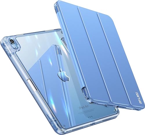 INFILAND für iPad Air 5/4 Hülle 10,9 Zoll (2022/2020) - Stoßfeste Kristallklare Harte Rückseite & Stifthalter [Unterstützt Drahtloses Laden] & Auto Schlaf/Wach Funktion, Blau von INFILAND