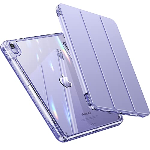 INFILAND für iPad Air 5/4 Hülle 10,9 Zoll (2022/2020) - Stoßfeste Kristallklare Harte Rückseite & Stifthalter [Unterstützt Drahtloses Laden]&Auto Schlaf/Wach Funktion, Englischer Lavendel von INFILAND
