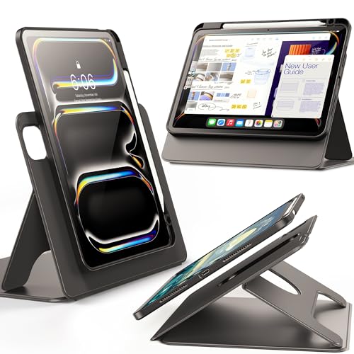INFILAND für iPad Pro 11 Zoll Hülle M4(2024, 5. Generation) mit Stifthalter, Abnehmbarer Magnetabdeckung, Vertikal/Horizontal Verstellbarer Ständer, Verbesserte Sicht, Mehrere Winkel, Schiefer von INFILAND