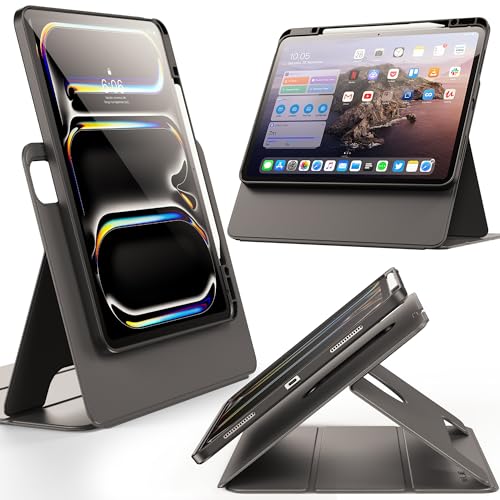 INFILAND für iPad Pro 13 Zoll Hülle M4(2024, 7. Generation) mit Stifthalter, Abnehmbarer Magnetabdeckung, Vertikal/Horizontal Verstellbarer Ständer, Verbesserte Sicht, Mehrere Winkel, Schiefer von INFILAND