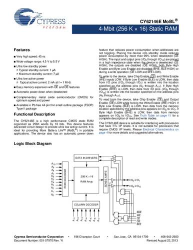 Infineon Technologies CY62146ELL-45ZSXI Speicher-IC TSOP-44 SRAM 4 MBit 256 K x 16 Tray von INFINEON TECHNOLOGIES