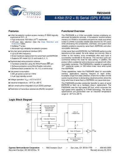 Infineon Technologies FM25040B-G Speicher-IC SOIC-8 FRAM 4 kBit 512 x 8 Tube von INFINEON TECHNOLOGIES