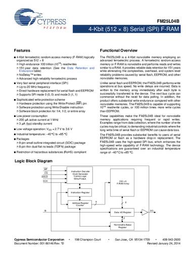 Infineon Technologies FM25L04B-G Speicher-IC SOIC-8 FRAM 4 kBit 512 x 8 Tube von INFINEON TECHNOLOGIES