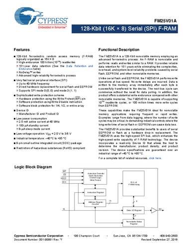 Infineon Technologies FM25V01A-G Speicher-IC SOIC-8 FRAM 128 kBit 16 K x 8 Tube von INFINEON TECHNOLOGIES