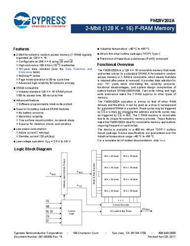 Infineon Technologies FM28V202A-TG Speicher-IC TSOP-II FRAM 2 kBit 128 K x 16 Tray von INFINEON TECHNOLOGIES