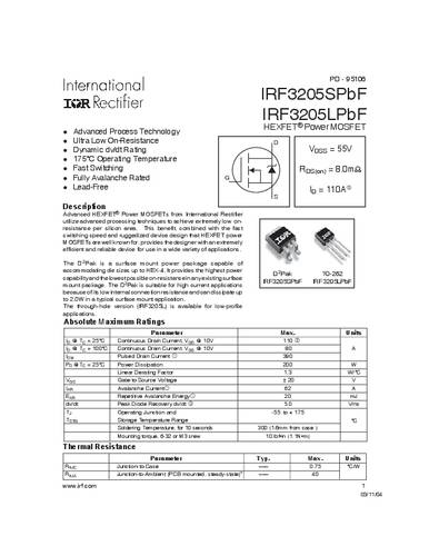 Infineon Technologies IRF3205SPBF-GURT MOSFET 1 N-Kanal 200W D2PAK von INFINEON TECHNOLOGIES