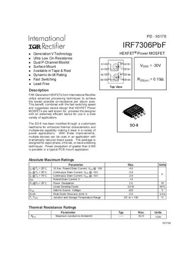 Infineon Technologies IRF7306PBF-GURT MOSFET 2 P-Kanal 2.0W SO-8 Infineon Technologies IRF7306PBF-GURT MOSFET 2 P-Kanal 2.0W SO-8 von INFINEON TECHNOLOGIES