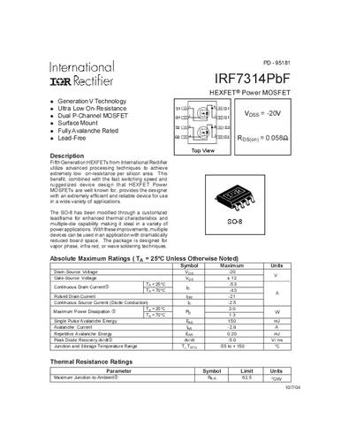 Infineon Technologies IRF7314PBF-GURT MOSFET 2 P-Kanal 2.0W SO-8 von INFINEON TECHNOLOGIES