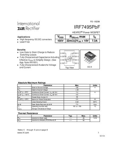 Infineon Technologies IRF7495PBF-GURT MOSFET 1 N-Kanal 2.5W SO-8 von INFINEON TECHNOLOGIES