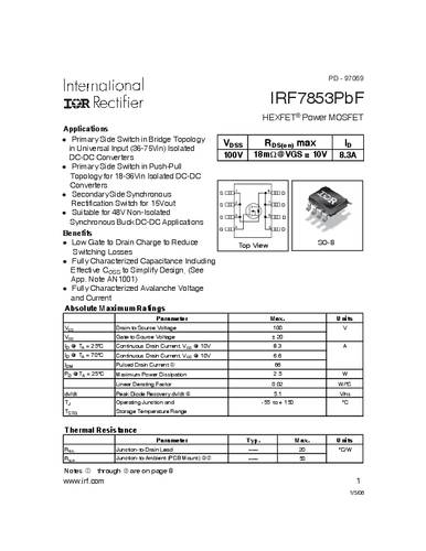 Infineon Technologies IRF7853PBF-GURT MOSFET 1 N-Kanal 2.5W SO-8 von INFINEON TECHNOLOGIES