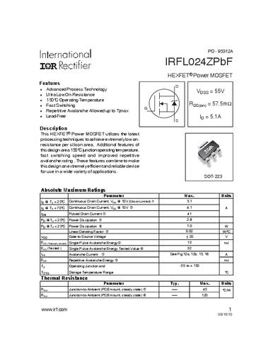 Infineon Technologies IRFL024ZPBF-GURT MOSFET 1 N-Kanal 2.8W SOT-223 von INFINEON TECHNOLOGIES