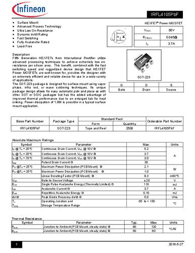 Infineon Technologies IRFL4105PBF-GURT MOSFET 1 N-Kanal 2.1W SOT-223 von INFINEON TECHNOLOGIES