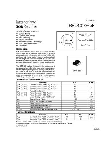 Infineon Technologies IRFL4310PBF-GURT MOSFET 1 N-Kanal 2.1W SOT-223 von INFINEON TECHNOLOGIES
