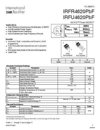 Infineon Technologies IRFR4620PBF-GURT MOSFET 1 N-Kanal 144W TO-252AA von INFINEON TECHNOLOGIES