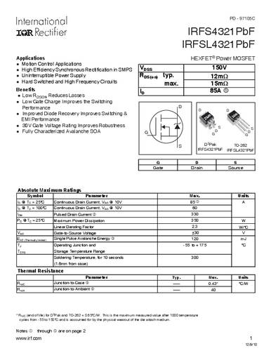 Infineon Technologies IRFS4321PBF-GURT MOSFET 1 N-Kanal 350W D2PAK von INFINEON TECHNOLOGIES