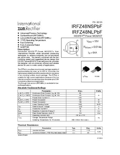 Infineon Technologies IRFZ48NSPBF-GURT MOSFET 1 N-Kanal 130W D2PAK von INFINEON TECHNOLOGIES