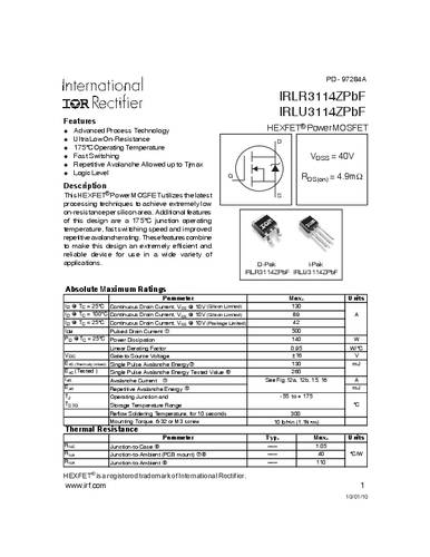 Infineon Technologies IRLR3114ZPBF-GURT MOSFET 1 N-Kanal 140W TO-252AA von INFINEON TECHNOLOGIES