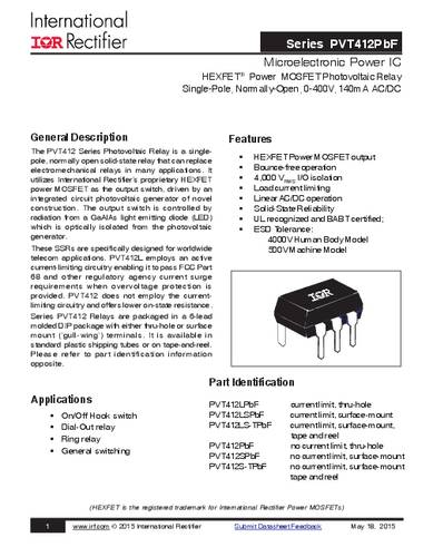 Infineon Technologies PVT412SPBF PhotoMOS-Relais 0.21A Polzahl (num): 6 Tube von INFINEON TECHNOLOGIES