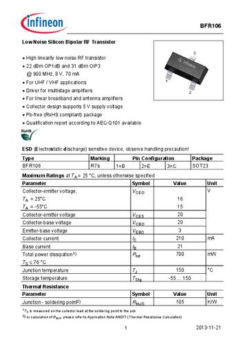 Infineon Technologies Transistor (BJT) - diskret BFR106E6327HTSA1 SOT-23 NPN Tape on Full reel von INFINEON TECHNOLOGIES
