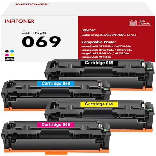 069 069H Toner Set Kompatibel für Canon 069 069H mf752Cdw imageCLASS MF754Cdw MF751Cdw MF753Cdw MF756Cx i-SENSYS LBP673Cdw LBP674Cdw LBP674Cx CRG-069 CRG-069H (Schwarz Cyan Magenta Gelb 4Pk) von INFITONER