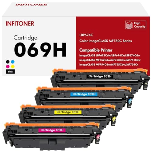 069H 069 Toner Set Kompatibel für Canon 069H 069 mf752Cdw imageCLASS MF754Cdw MF751Cdw MF753Cdw MF756Cx i-SENSYS LBP673Cdw LBP674Cdw LBP674Cx CRG-069H CRG-069 (Schwarz Cyan Magenta Gelb 4Pk) von INFITONER