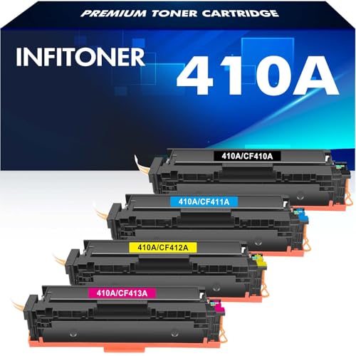 410A CF410A Toner Kompatibel für HP 410A 410X CF410A CF410X Laserjet Pro MFP M477fdw M477fnw M477fdn M377dw M452nw M452dn Toner (Schwarz Cyan Gelb Magenta, 4 Pack) von INFITONER