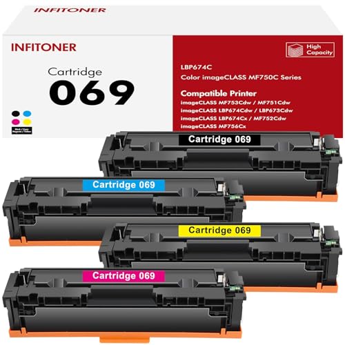 Cartridge 069 Toner Kompatibel für Canon 069 069H Tonerkartusche als Ersatz für imageCLASS MF752Cdw LBP673Cdw MF753Cdw MF753Cdw LBP674Cx LBP674Cdw MF751Cdw MF756Cx 4er-Pack, Black Cyan Yellow Magenta von INFITONER