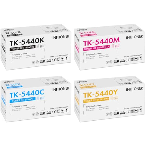 INFITONER TK-5440 TK5440 Kompatibel für Kyocera Ecosys MA2100cwfx PA2100cwx PA2100cx MA2100cfx Toner MA2100 PA2100 TK 5440 TK-5440K TK-5440C TK-5440Y TK-5440M Schwarz Cyan Magenta Gelb, 4er-Pack von INFITONER