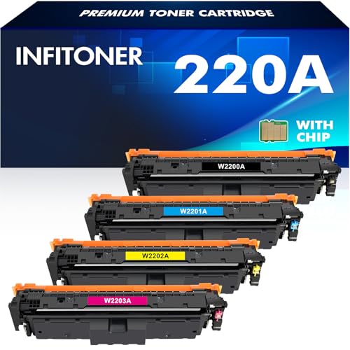220A 220X Toner Mit Chip: für HP 220A Toner Set Kompatible für Color Laserjet Pro MFP 4302dw 4302fdw 4202dw 4302fdw 4202dn 4302fdn Schwarz Cyan Gelb Magenta,W2200A W2201A W2202A W2203A,4PK von INFITONER