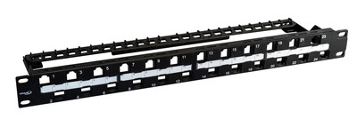 INFRALAN© Verteilerfeld 19" 1HE, 24-Port -- versetzt, ANEXT optimiert, schwarz von INFRALAN