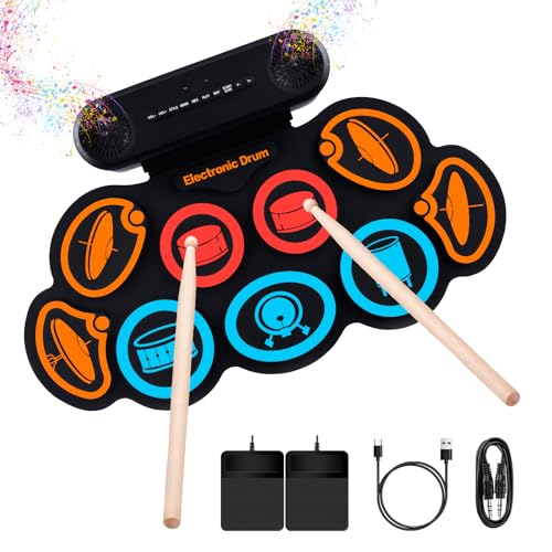 Schlagzeug Elektronisch Drum Set, 9 Pads Rolling Electric Drum Pad Kits Machine Mit KopfhöReranschluss, 2 Eingebaute Lautsprecher, Pedal Mit Drum Sticks für AnfäNger Kinder, Buntes Schlagzeug Elektronisch Drum Set, 9 Pads Rolling Electric Drum Pad Kits Machine Mit KopfhöReranschluss, 2 Eingebaute Lautsprecher, Pedal Mit Drum Sticks für AnfäNger Kinder, Buntes von INGPARTNER