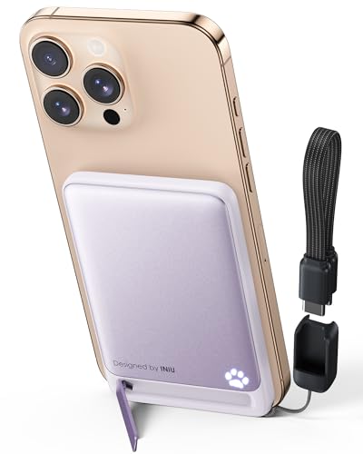 INIU Qi2-zertifizierte 20W Magnetische Powerbank, 5000mAh Ultra Slim Externe Batterie, Travel Wireless Powerbank Schnellaufladung für iPhone 16 15 14 Pro Max Mag Safe Case, Helllila von INIU