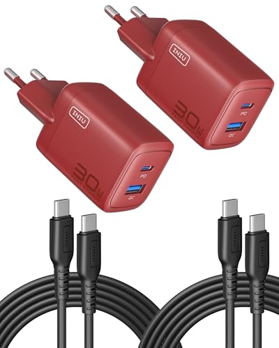 INIU 30W USB C Ladegerät 2-Pack, [USB-C + USB-A] Netzteil Mehrfach mit USB-C Kabel, PD 3.0 Schnellladegerät Stecker, USB C Adapter für iPhone 16 15 Pro Max, iPad Pro, Samsung S24 Ultra, Handy usw von INIU