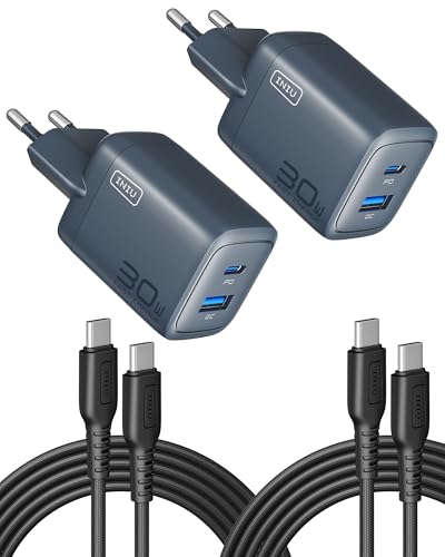 INIU 30W USB C Ladegerät 2-Pack, [USB-C + USB-A] Netzteil Mehrfach mit USB-C Kabel, PD 3.0 Schnellladegerät Stecker, USB C Adapter für iPhone 16 15 Pro Max, iPad Pro, Samsung S24 Ultra, Handy usw von INIU
