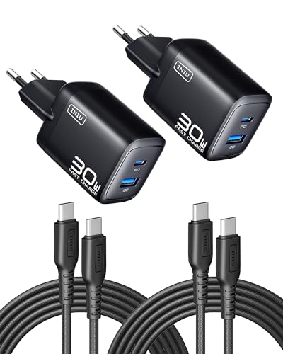 INIU 30W USB C Ladegerät 2-Pack, [USBC + USBA] Schnellladegerät mit Kabel, Gan PD 3.0 Mehrfach Netzteil, USB C Charger für iPhone 16 15 Pro Max, iPad, Galaxy S25 S24 S23 Ultra, Google ECC von INIU