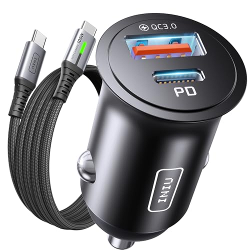 INIU 60W Zigarettenanzünder USB C PD&QC3.0 12V USB Adapter Auto Ladegerät mit [1m] 100W USB C Kabel USB Zigarettenanzünder Adapter KFZ Ladegerät für iPhone 16 Pro Max 15 Samsung S25 Ultra von INIU
