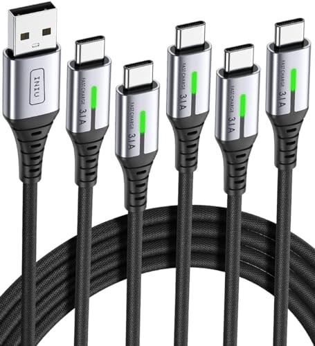 INIU Ladekabel USB C, [5 Stück] 3,1A USB C auf USB Kabel, QC3,0 USB-C Schnellladekabel Nylon Typ C Datenkabel für iPhone 16 15 Pro Samsung Galaxy S21 S20 S9 Pixel 7 6 Xiaomi usw (1m+1m+2m+2m+0.5m) von INIU