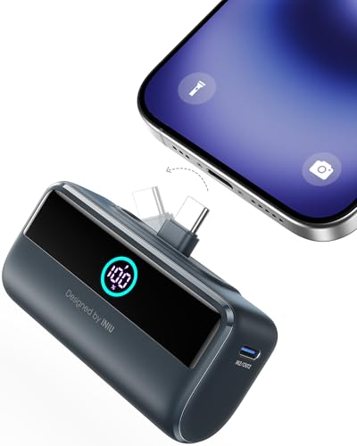 INIU Mini Power Bank, 5500mAh 22.5W Fast Charging Powerbank mit Integrierter Faltbarer USB-C Konnektor, Small Travel Backpacking Essentials Externe Batterie，Kompatibel mit iPhone 16 15, Samsung, Blau von INIU