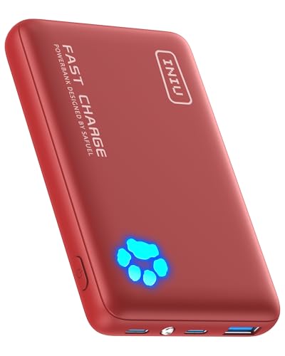 INIU Power Bank, Ultra Slim 22,5W 10000mAh Powerbank Leicht und Leistungsstark, PD3.0 QC4.0 Mini Externe Handyakkus with Taschenlampe, Kompatibel mit iPhone Samsung iPad Für Herren und Frauen, Rot von INIU