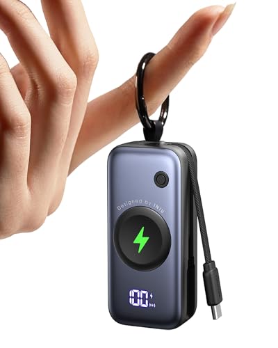 INIU Power Bank für Apple Watch, 5000mAh Powerbank mit eingebautem Kabel, Schlankes Reise Schlüsselanhänger Akkupack LCD-Display für iWatch 10/9/8/Ultra2/Ultra/SE, iPhone 16/15 etc von INIU
