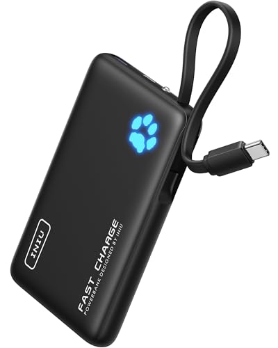 INIU Tragbares Ladegerät, leichte und kleine 10000 mAh Powerbank mit eingebautem USB-C-Kabel, 20 W PD Schnellladegerät, USB-C-In&Out-Akkupack, externes Handy-Ladegerät für iPhone 16, 15, 14, Samsung von INIU