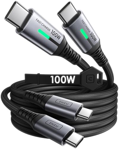 INIU USB C auf USB C Kabel, 100W [2m+2m] Typ C Schnellladekabel PD 5A QC 4.0 Nylon Ladekabel USB-C Aufladekabel für iPhone 16 15 MacBook Pro 2021 iPad Air Samsung S22 PS5 Switch Pixel 7 Huawei usw. von INIU