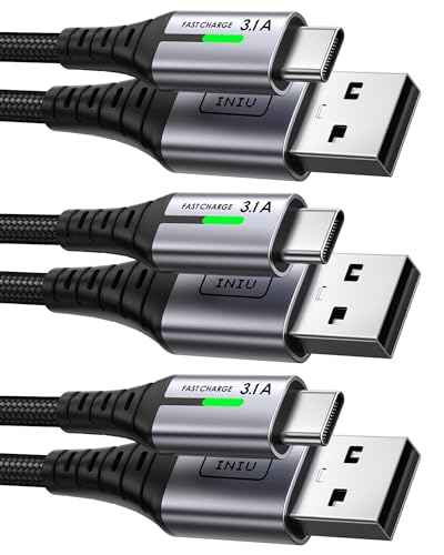 INIU USB C Kabel, [3 Stück 2m+2m+0,5m] 3.1A Ladekabel USB C Nylon Geflochten Schnellladekabel, USB auf USB C Kabel für Samsung S24 S23 Ultra iPhone 16 15 14 Pro Max Pixel 7 iPad Pro MacBook Air usw von INIU