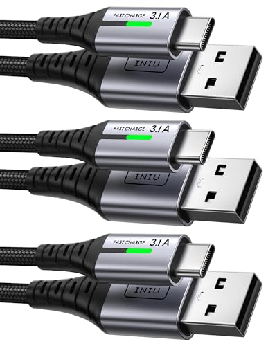 INIU USB auf USB C Kabel, [3er Pack, 2m+2m+0,5m] Nylon 3,1A USB C Ladekabel und Typ C Datenkabel, Schnellladekabel USB-C für Samsung Galaxy S20 S10 S9 Note 10 iPhone 15 Huawei Pixel 7 Xiaomi usw. von INIU