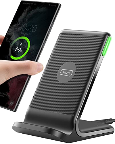 INIU Wireless Charger, 15 W Kabelloses Ladegerät Schnelle Kabellose Ladestation mit Schlaffreundlichem Adaptivem Licht Holder für iPhone 14 13 12 11 Pro XR XS X 8 Plus Samsung Galaxy S22 S21 Google LG von INIU