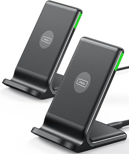INIU Wireless Charger Stand [2 Pack], 15W Qi Zertifiziert Inductive Fast Charging Stand Wireless Charging Station, Mobile Phone Charger for iPhone 15 14 13 12 11 Pro Max SE Xr Samsung Galaxy S23 S22 von INIU