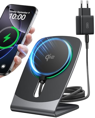 INIU 15W Wireless iPhone ladestation, Kompatibel mit MagSafe Qi2-Zertifiziertes Kabelloses Ladegerät, Handy Ladestation für iPhone 16 Pro/15 plus/14/13/12 Serie von INIU