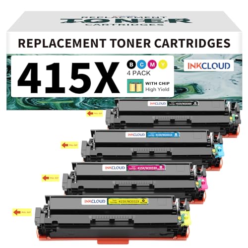 High Yield 415X Toner (Mit Chip) Kompatibel für HP 415X 415A Multipack Color Laser-Jet Pro MFP M479fdw M479dw M479fdn M479fnw M454dw W2030X W2031X W2032X W2033X (Schwarz Cyan Gelb Magenta, 4er Pack) von INKCLOUD