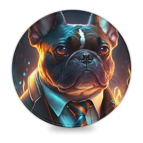 INKHSD Kleines rundes Mauspad „Boss Bulldog“, waschbares Mauspad, 20 x 20 cm (7,9 Zoll), Schreibtischunterlage mit Rutschfester Unterseite und genähtem Rand für Gaming-Büroarbeiten von INKHSD